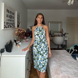 American Apparel Blue and Green Floral Midi Dress